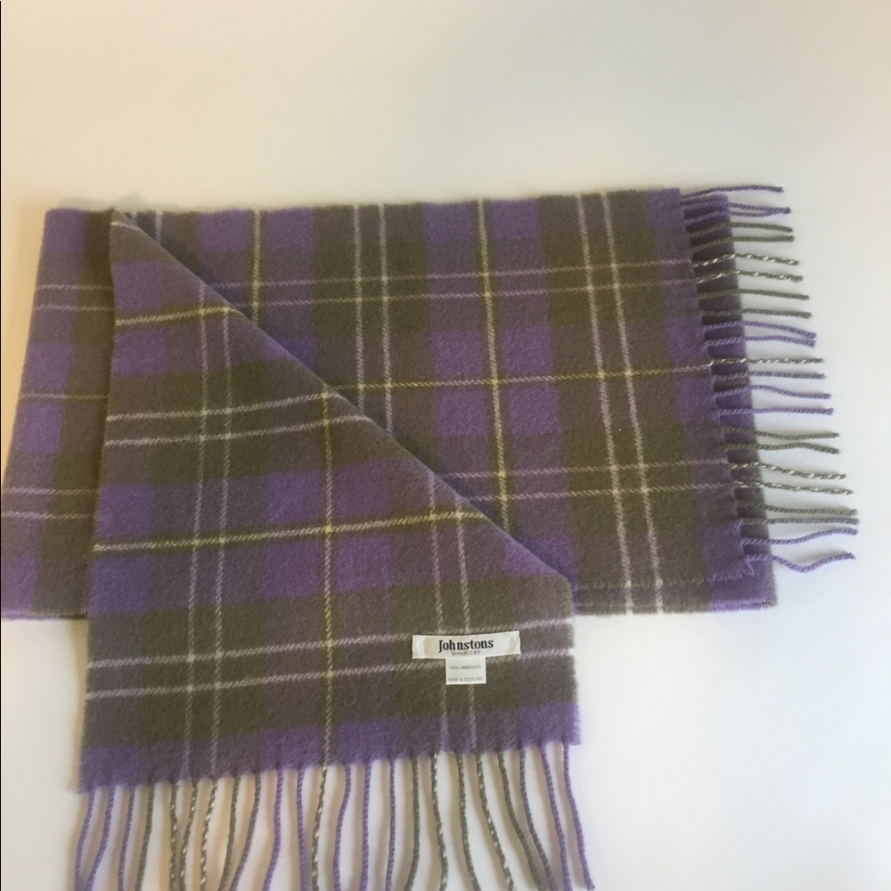 Johnstons 100% Lambswool Scarf Purple Green